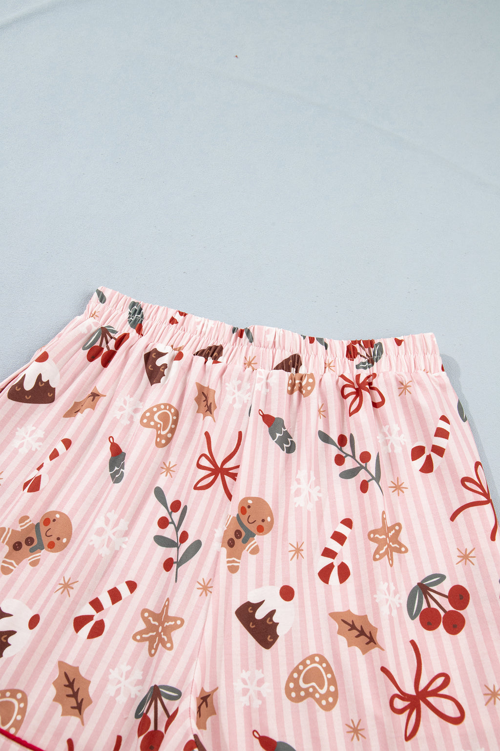 Pink Abstract Christmas Print Short Sleeve Two Piece Lounge Set