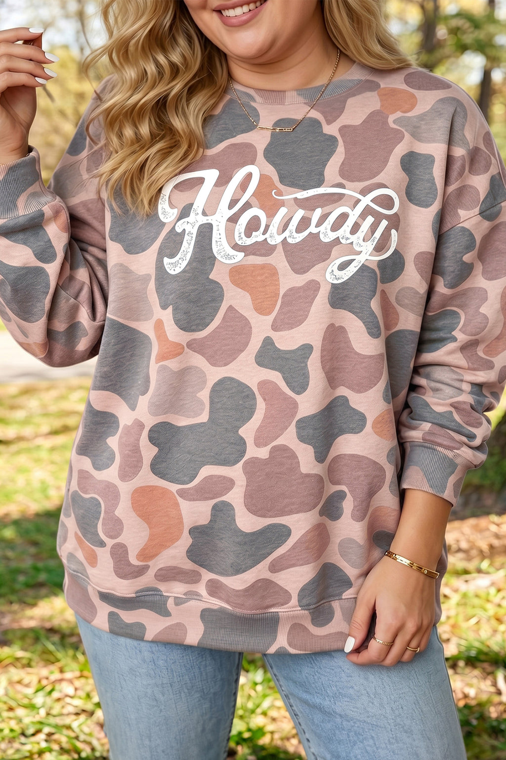 Multicolour Camouflage Western Graphic Plus Size Sweatshirt