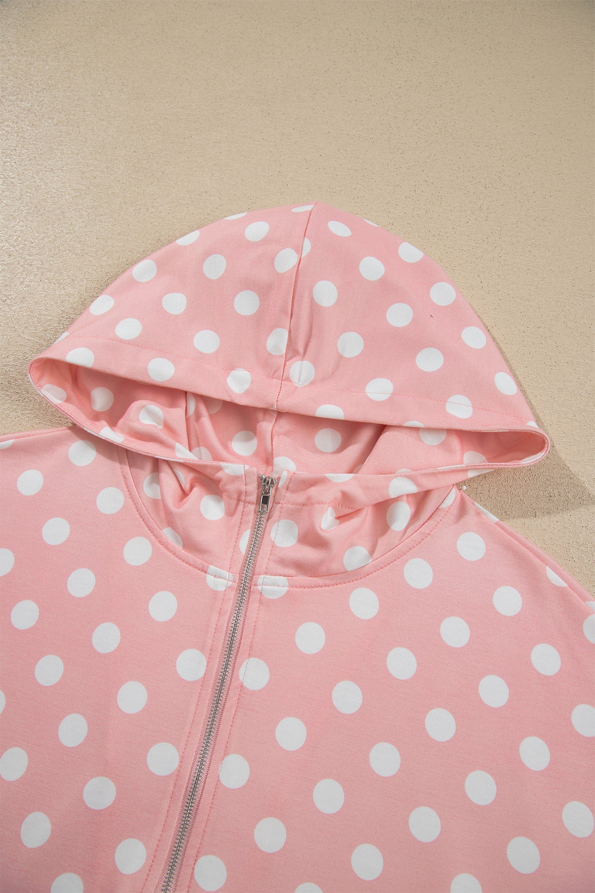 Khaki Polka Dot Hooded Long Sleeve Top Casual Mini Skort Set