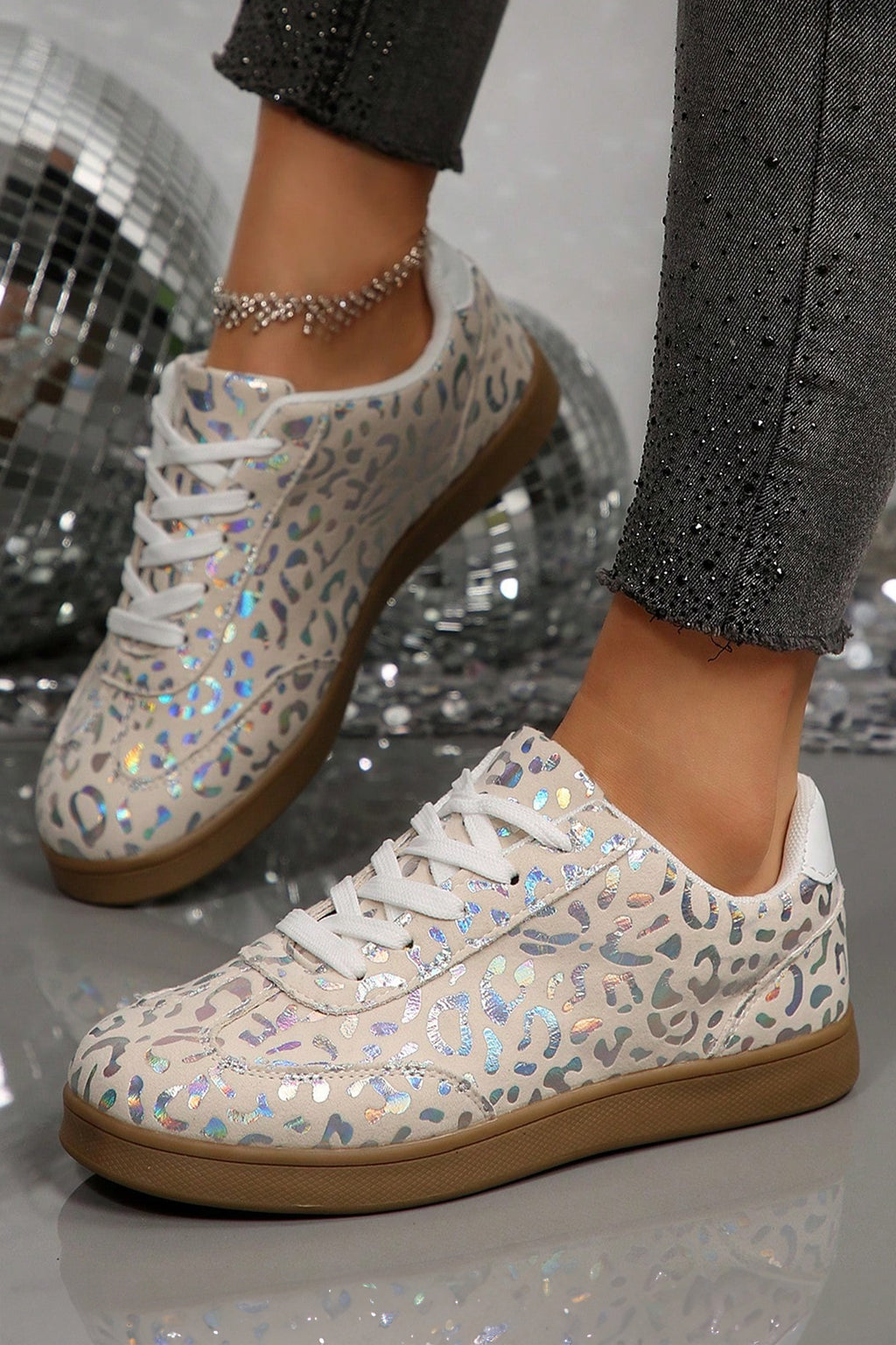 White Shiny Leopard Print Training Shoes