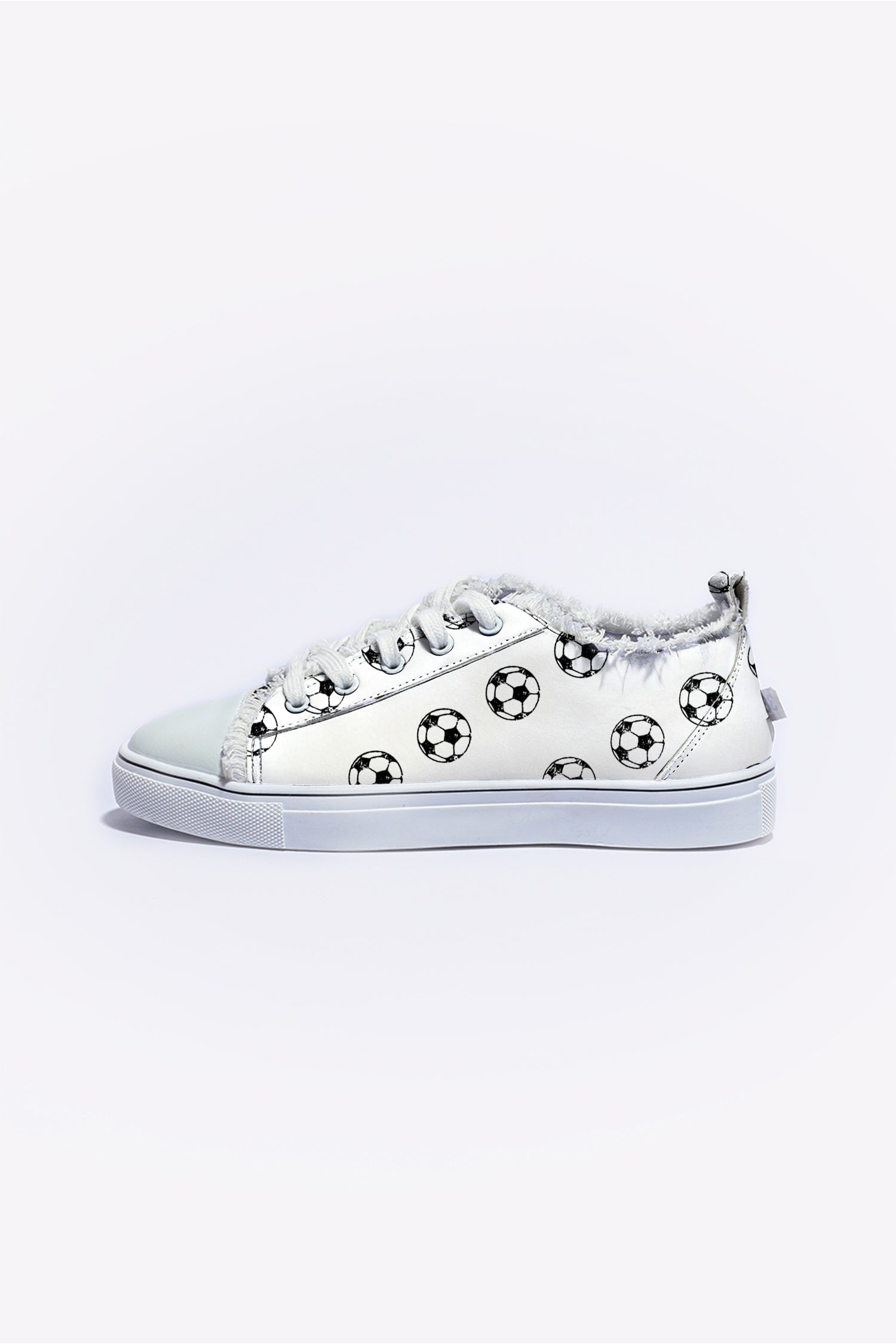 White Soccer Football Print Frayed Canvas Lace-up Shoes