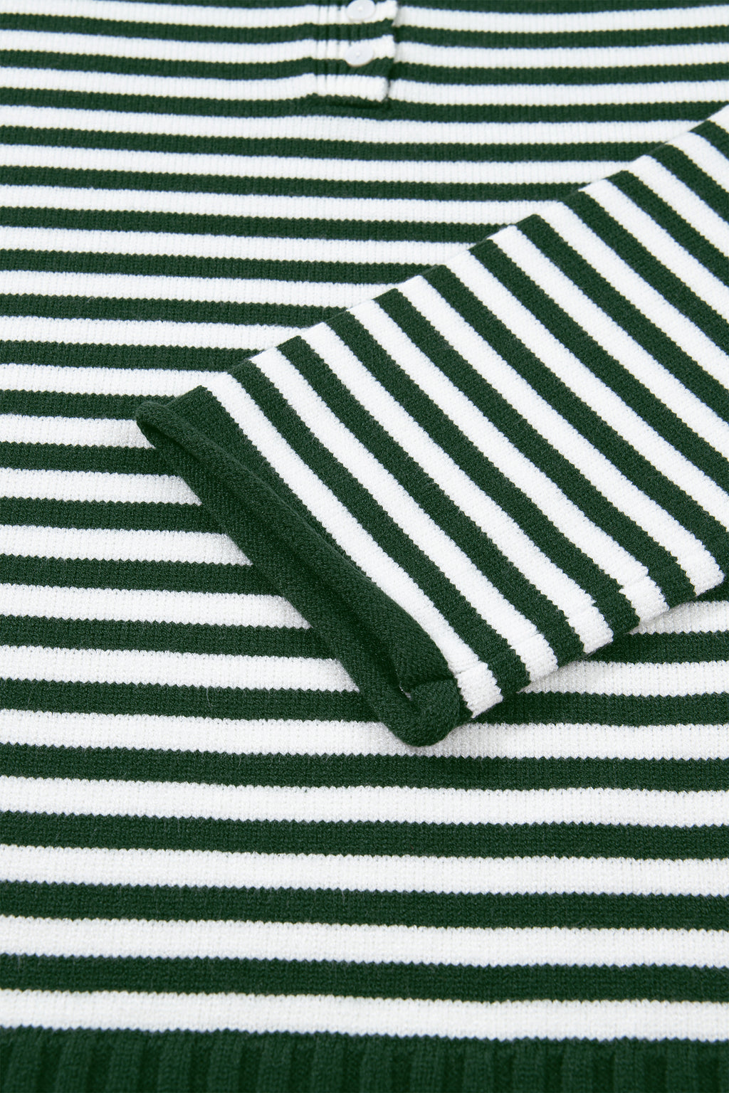 Green Stripe Striped Button Placket Drop Shoulder Long Sleeve Sweater