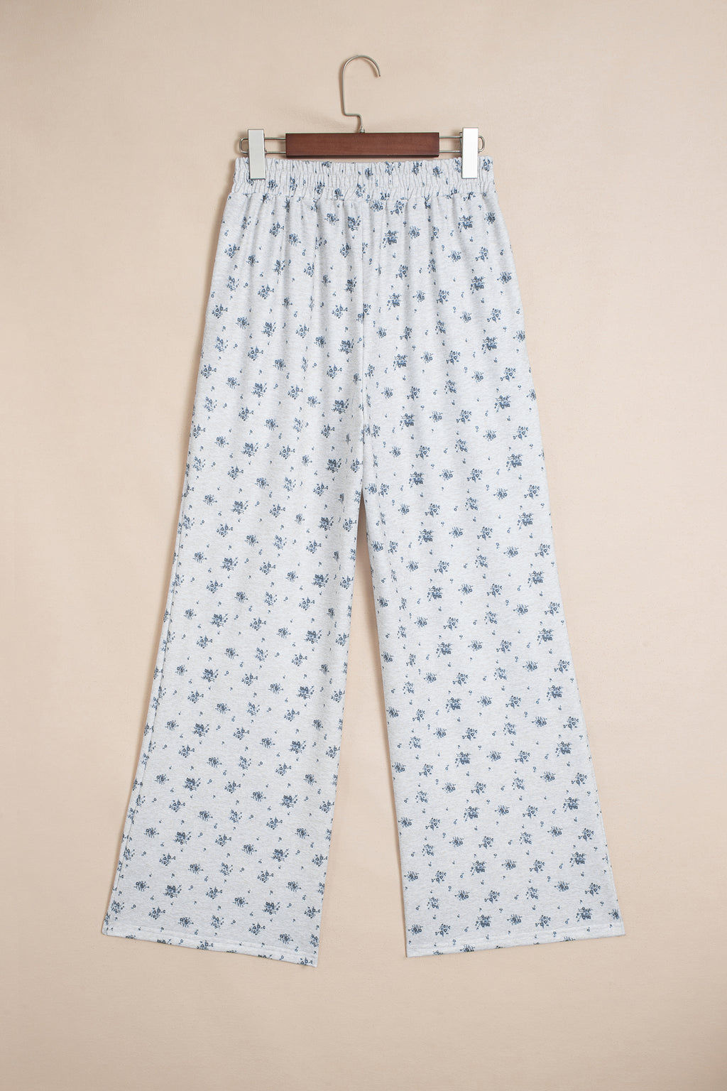 Gray Floral Print Elastic Waist Full Length Regular Pants