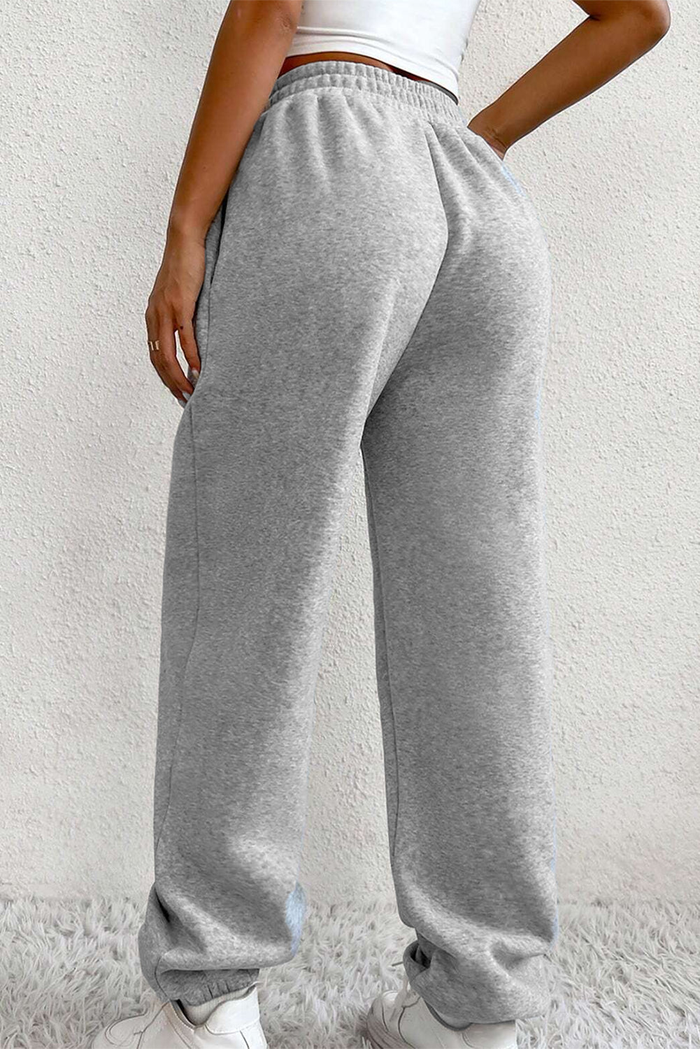 Light Grey Solid Color Crisscross Elastic Waist Sweatpants