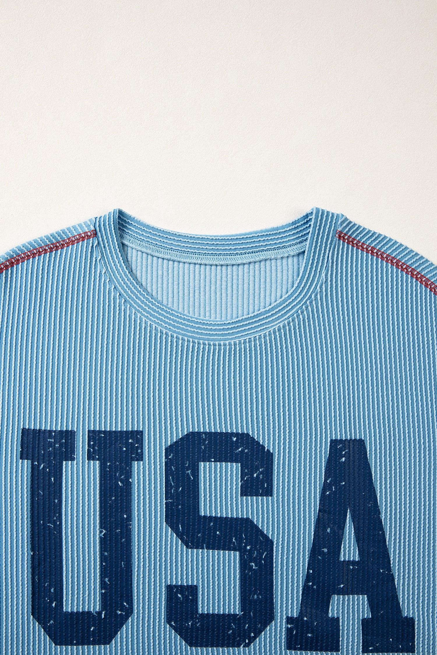 Beau Blue USA Graphic Half Sleeve Loose Ribbed Top