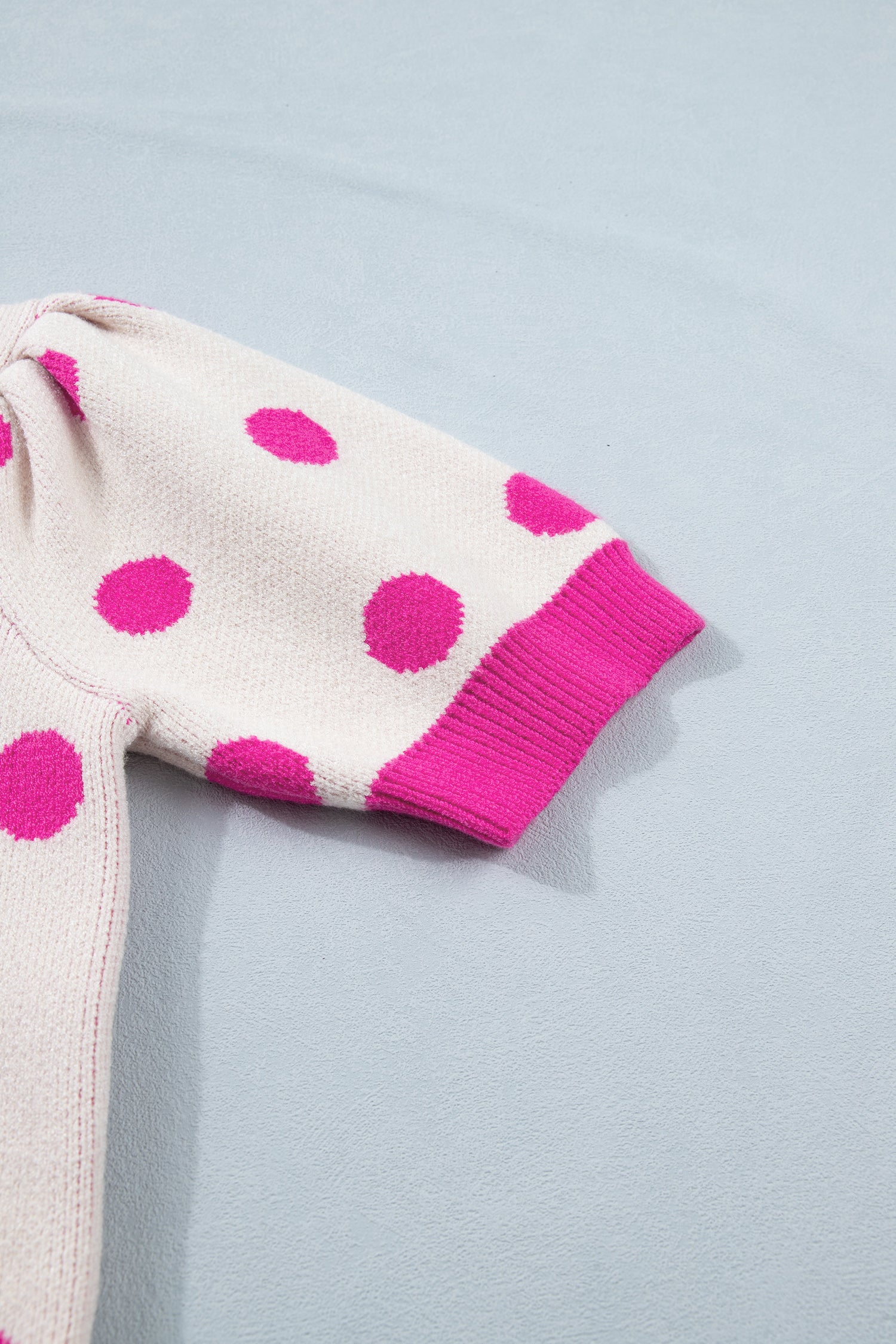 Pink Polka Dot Puff Short Sleeve Sweater Top