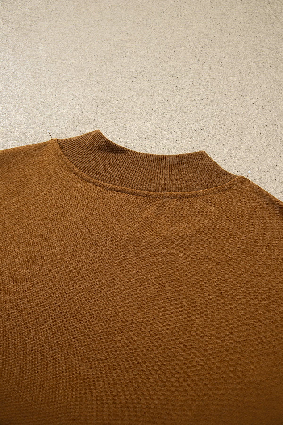 Chestnu COZY Embroidered Long Sleeve Stand Neck Shift Pullover Sweatshirt