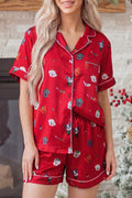 Racing Red Festive Dog Print Short Sleeve Two Piece Lounge Set