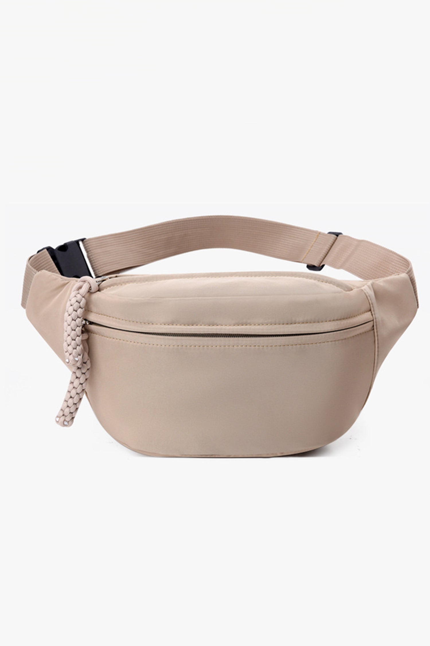 Gray Solid Color Braided Pull-tab Zip Crossbody Bag