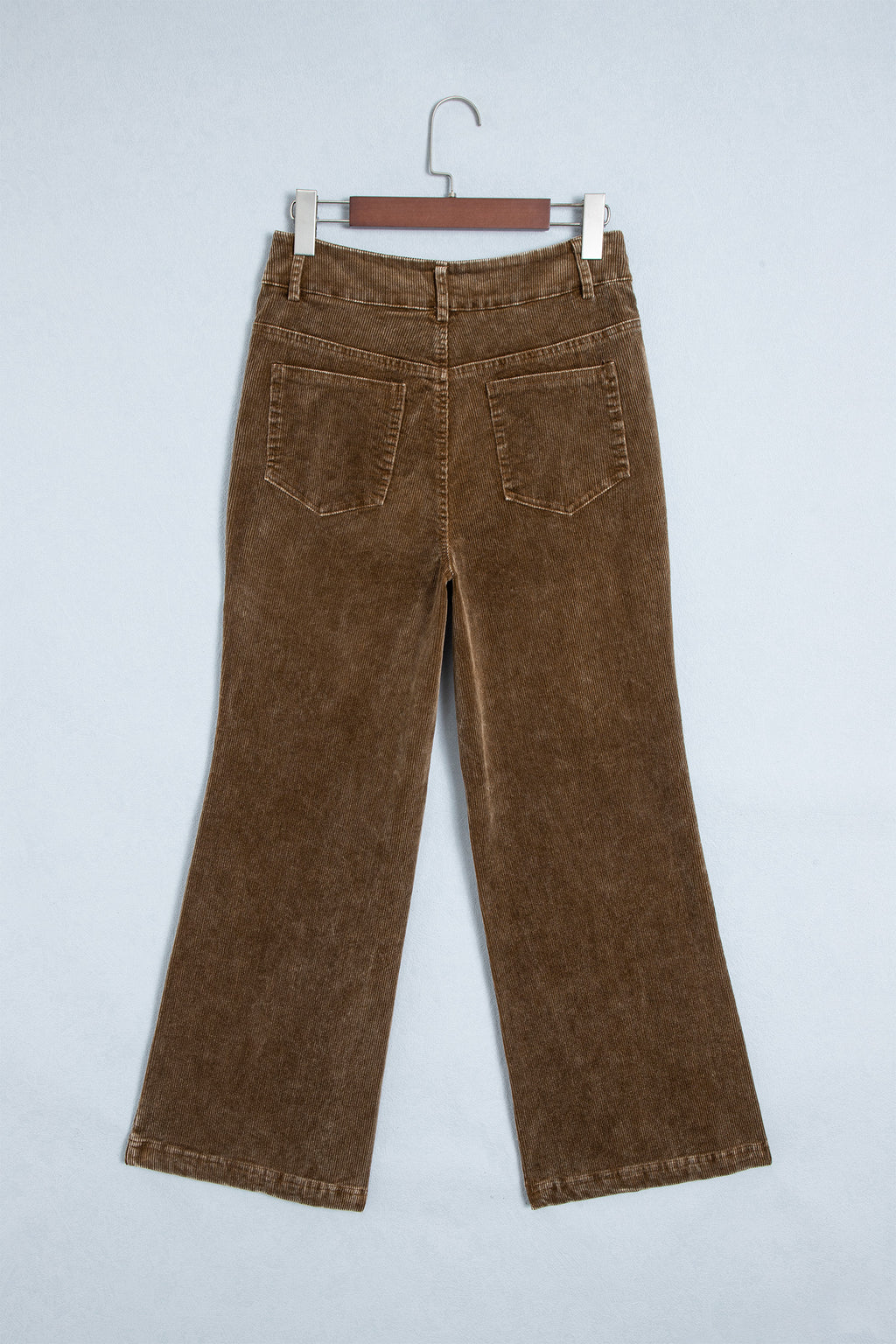Camel Straight Leg Corduroy Metal Button Zip-up Pants