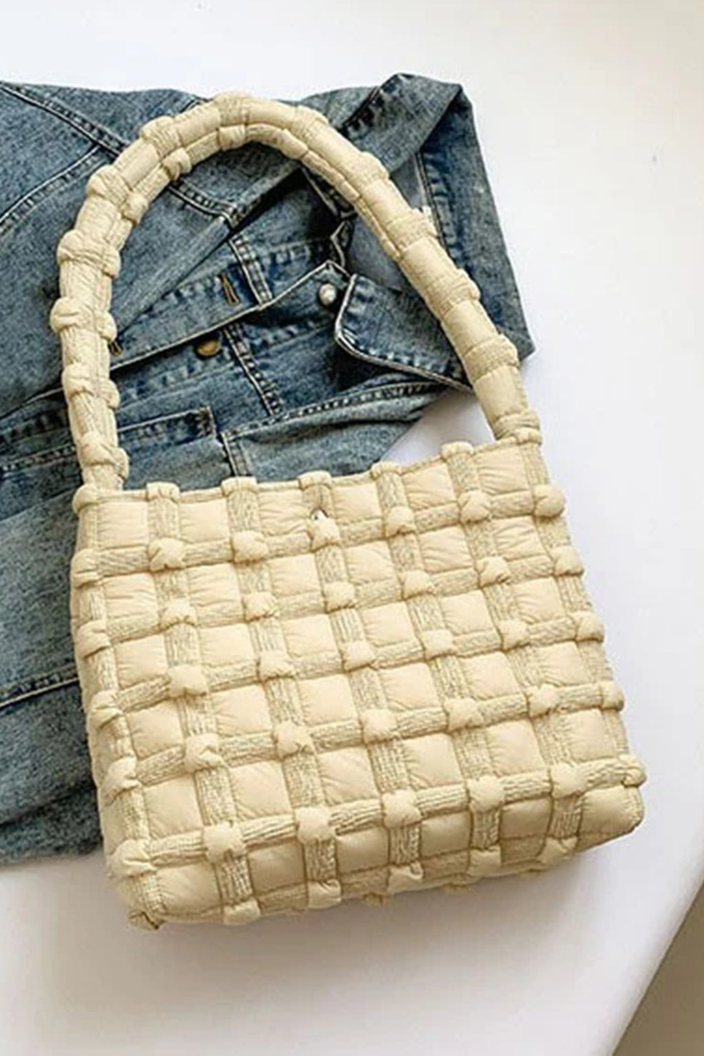 Oatmeal Stylish Woven Texture Single Shoulder Square Bag