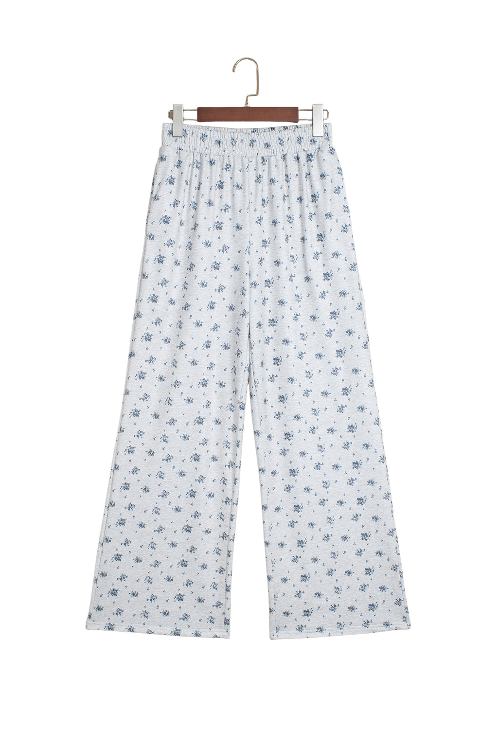 Gray Floral Print Elastic Waist Full Length Regular Pants