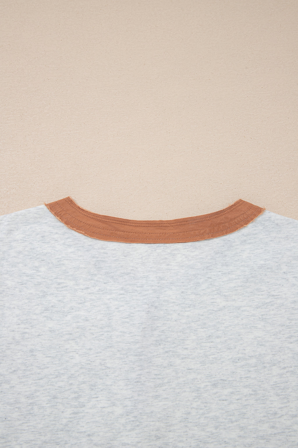 Light Grey Raw Seam Color Block Detail Buttoned Henley Tee