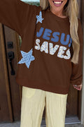 Coffee Patchwork Stars Plaid Unique Floral Letters Baggy Sweatshirt