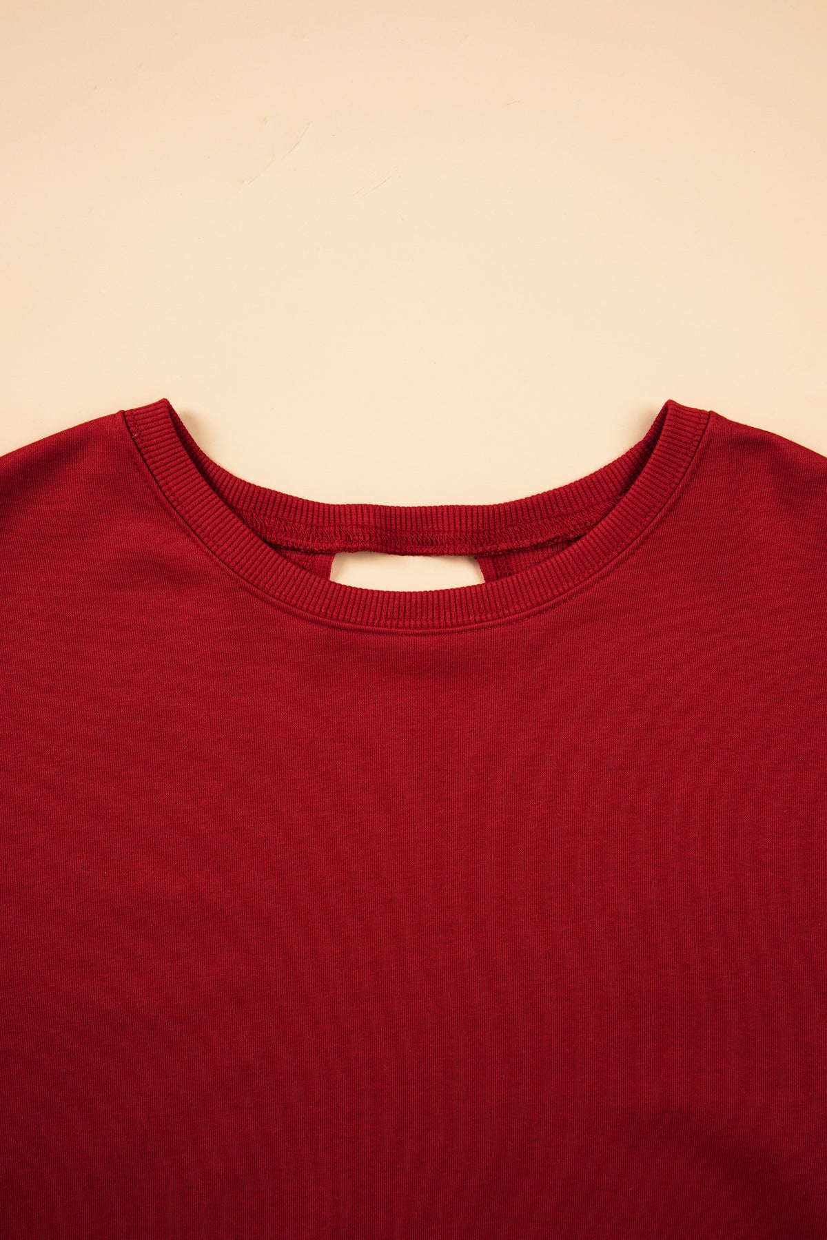 Racing Red Ribbed Detail Drop Shoulder Cutout Back Sweatshirt