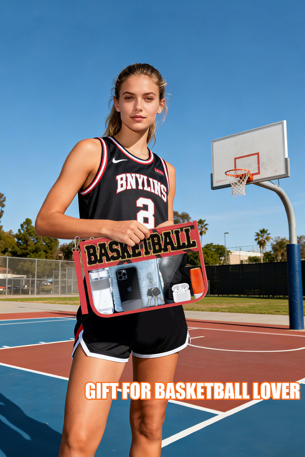 Jurassic Gold BASKETBALL Chenille Letter Patch Game Day Stadium Clear PVC Cosmetic Bag