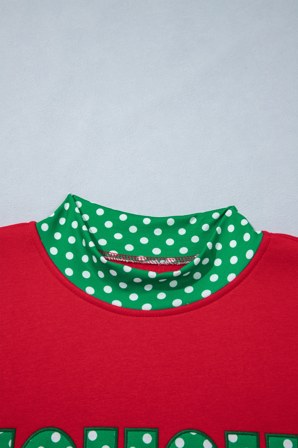 Tomato Red Polka Dot Letter Print Contrast Trim Mock Neck Sweatshirt