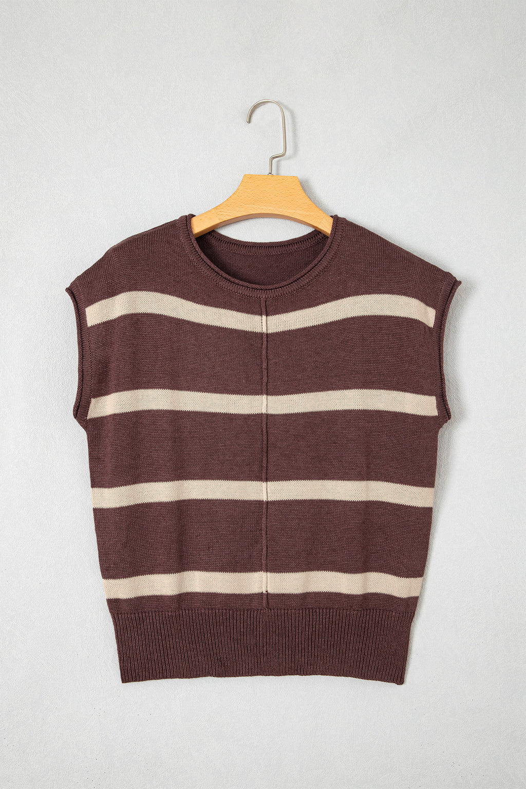 Brown Stripe Knit Western Short Sleeve Sweater