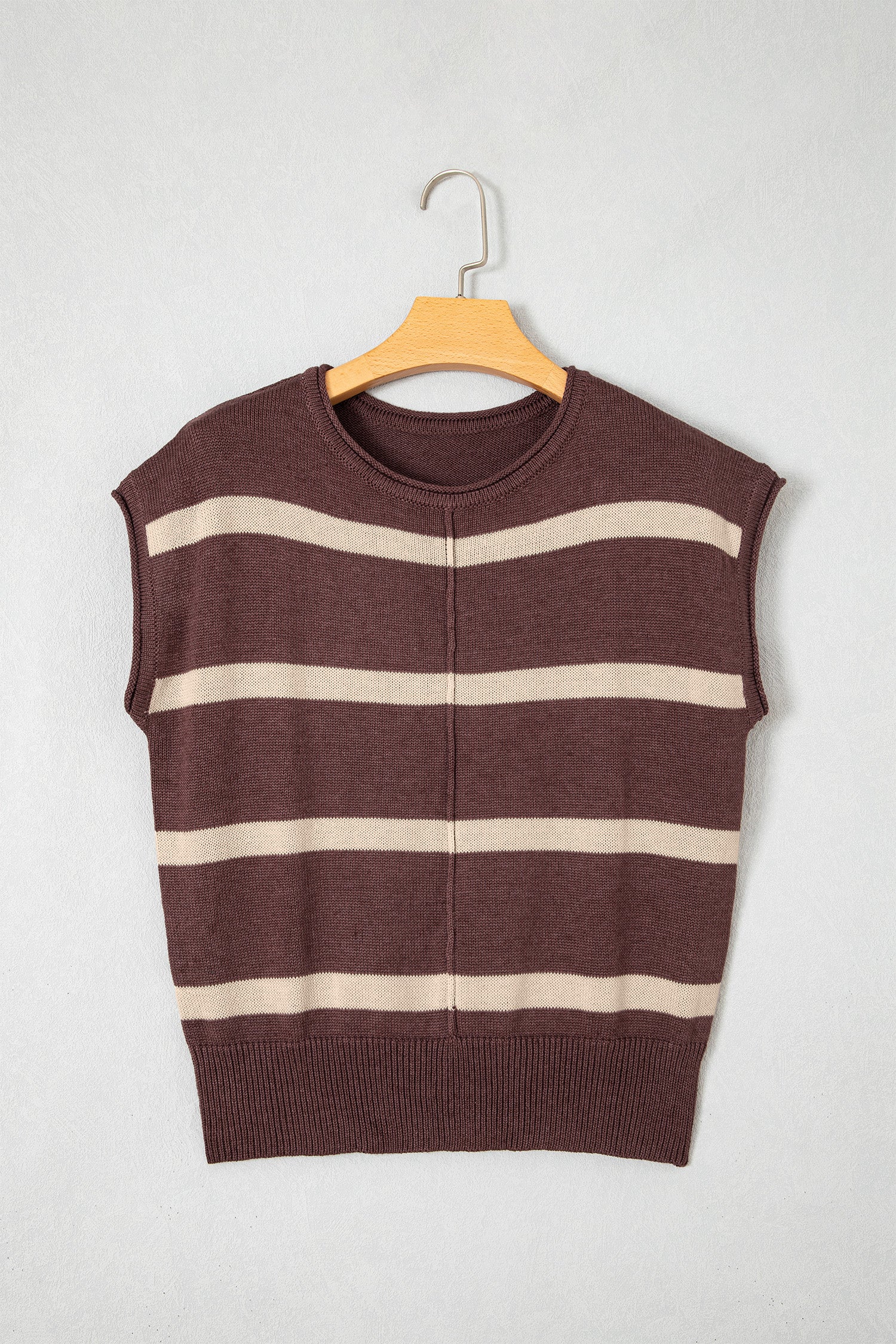 Brown Stripe Knit Western Short Sleeve Sweater