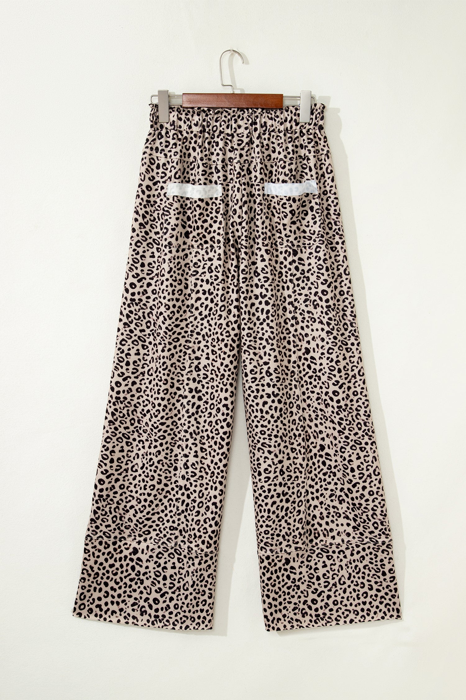 Khaki Animal Print Wide Leg Terry Knit Pants