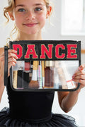 Black DANCE Chenille Letter PU Leather Patchwork Clear Makeup Bag