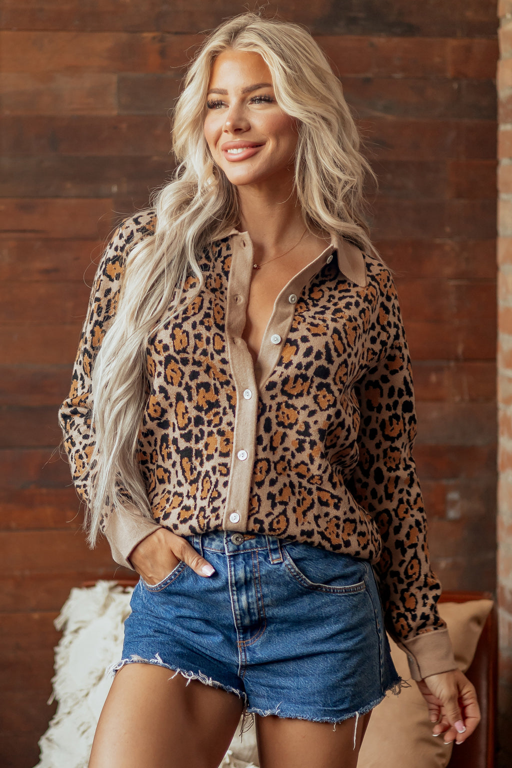 Brown Leopard Print Button-Up Cardigan Long Sleeve Cardigans