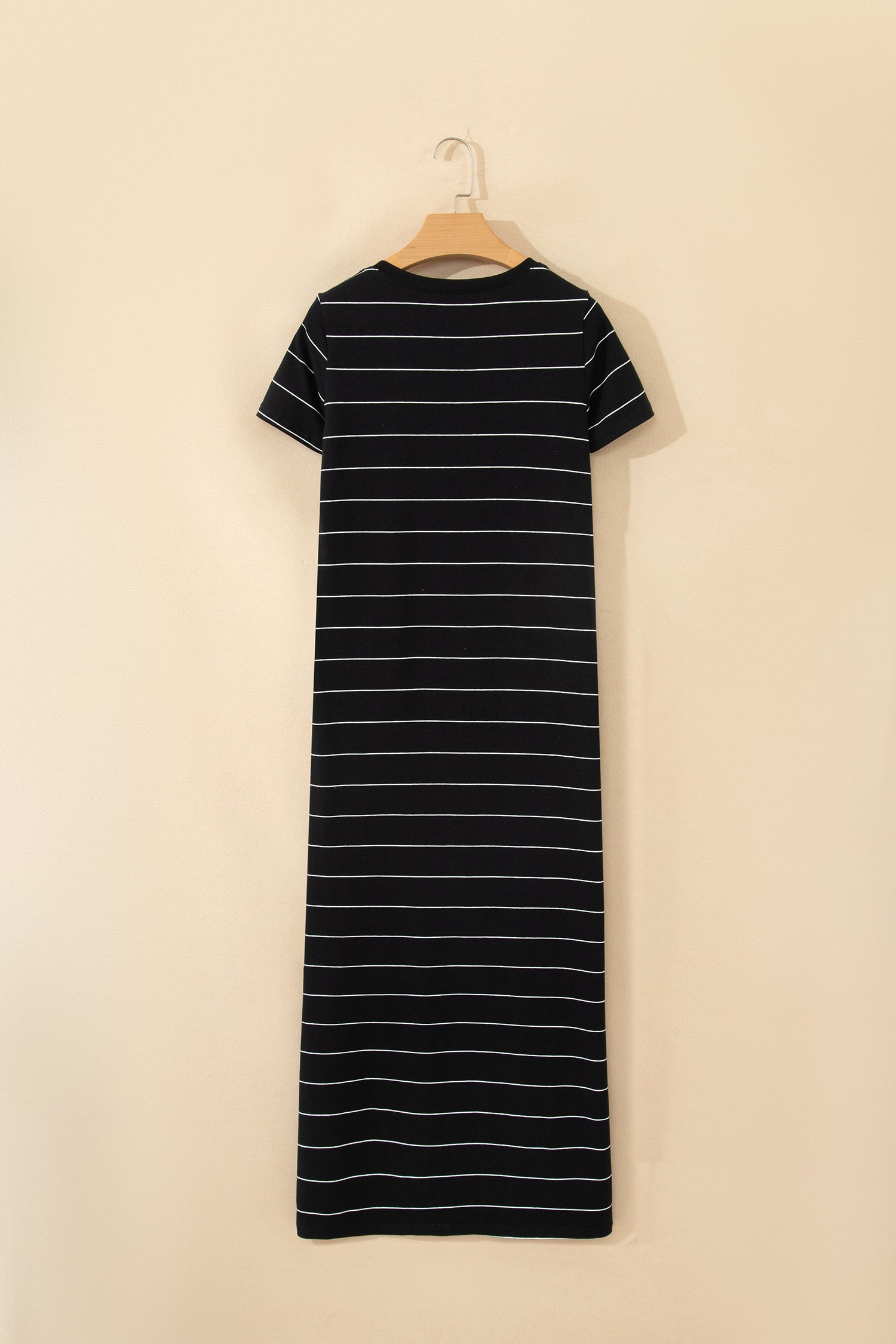 Black Stripe Casual Short Sleeve Side Slit Maxi T Shirt Dress