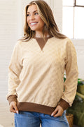 Parchment Plush Checkered Contrast Twisted Rib Long Sleeve Top