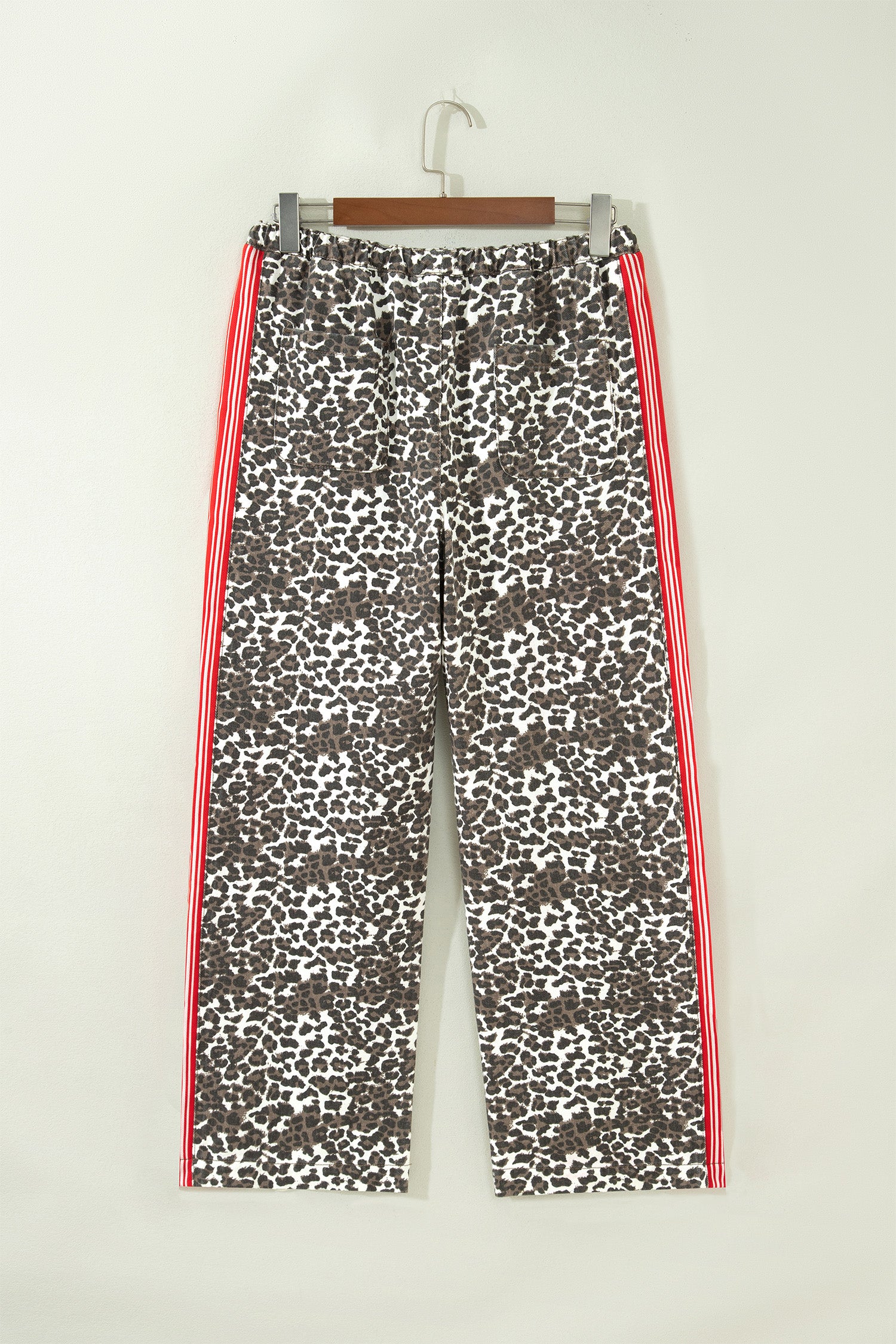 Brown Leopard Patchwork Elastic Waist Jeans