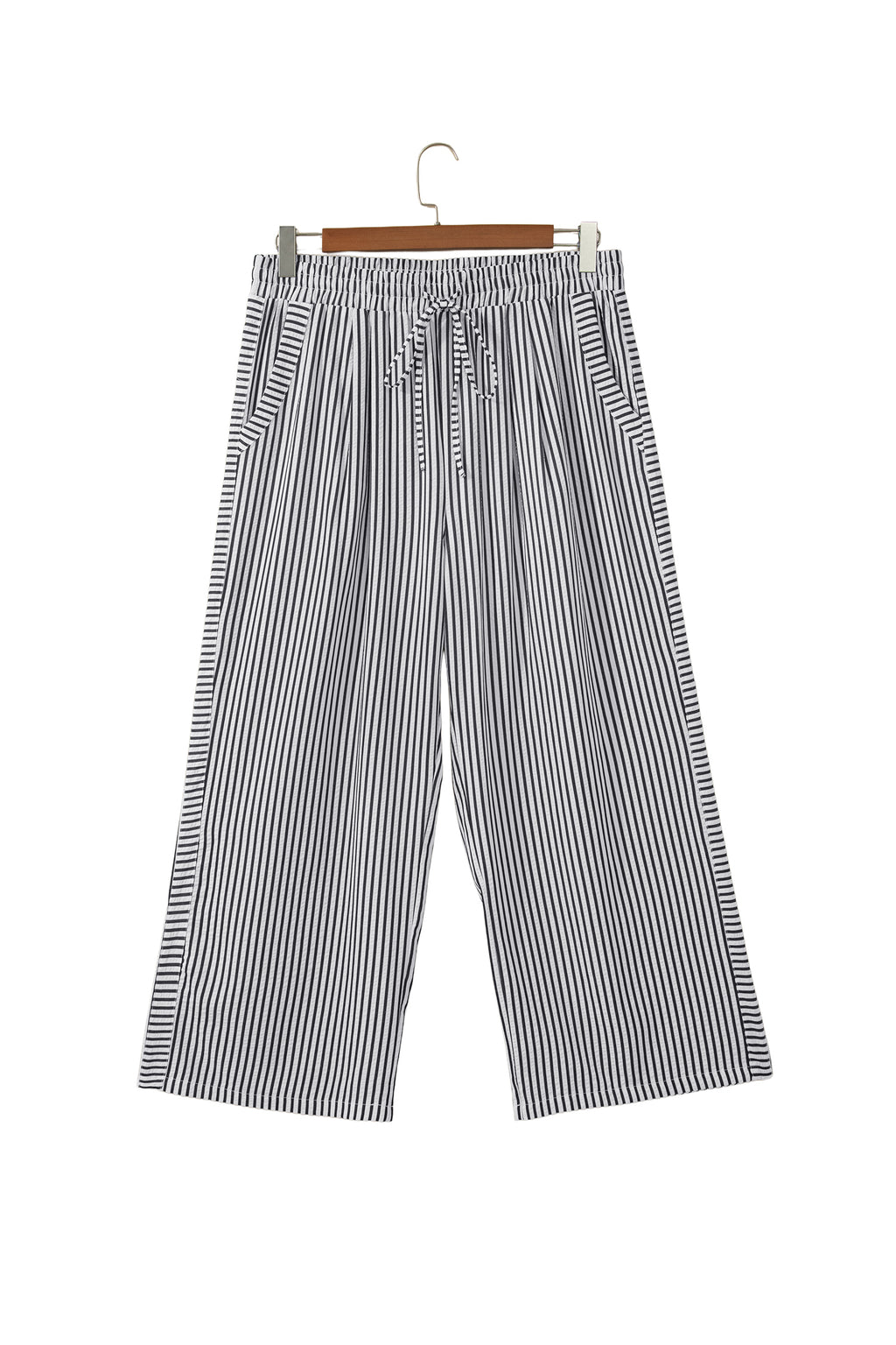 Black Stripe Plus Size Tie Waist Loose Pants