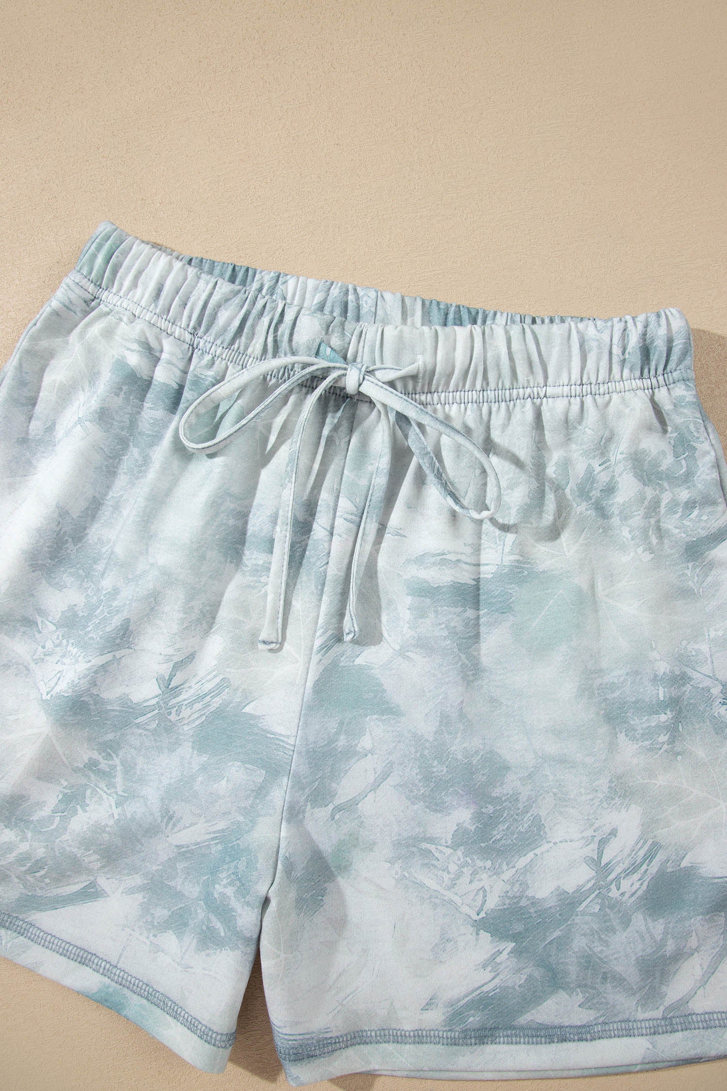 Green Casual Camouflage Short Sleeve Elastic Waist 2pcs Set