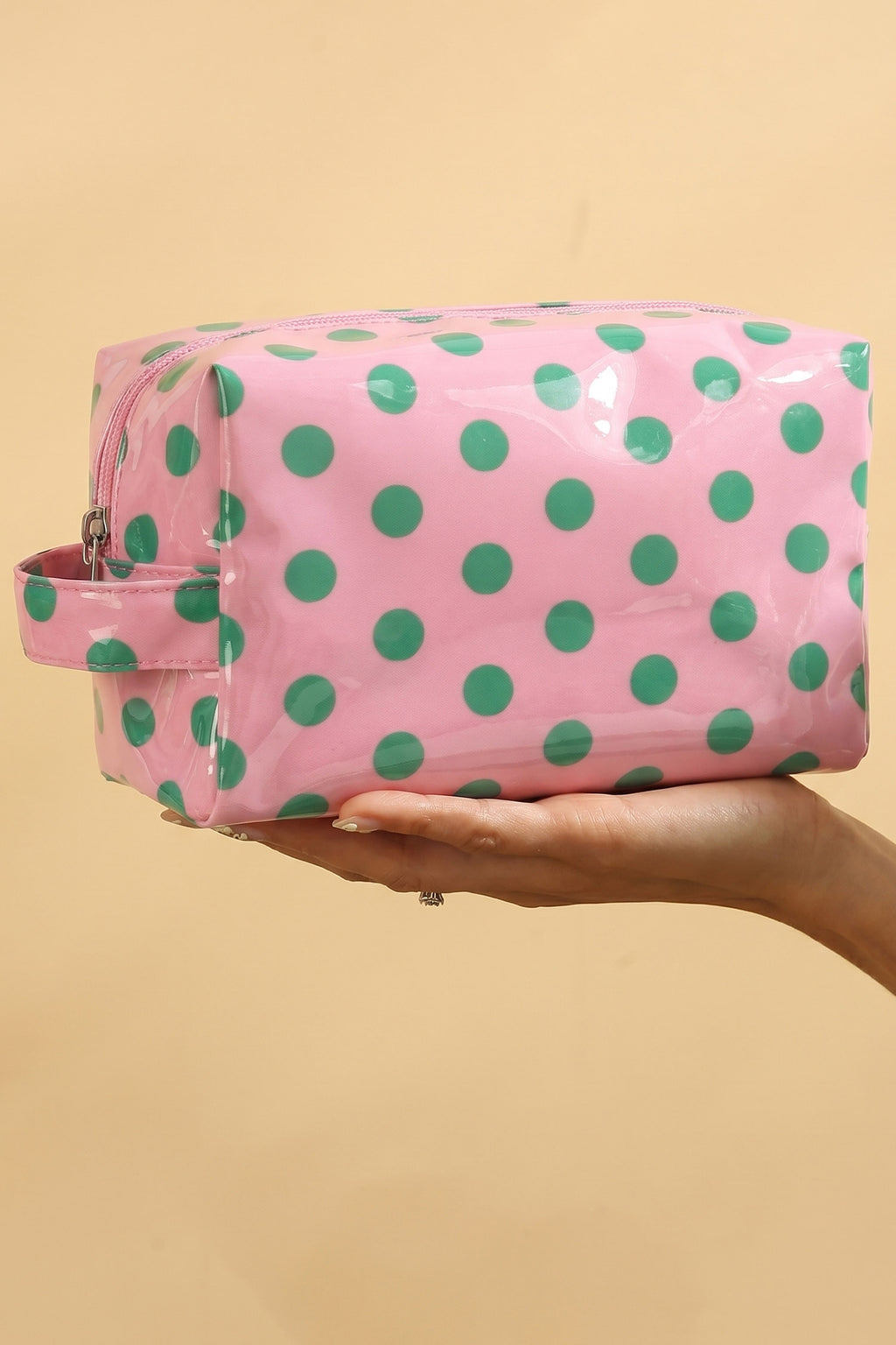 Light Pink Durable PVC Polka Dot Makeup Bag