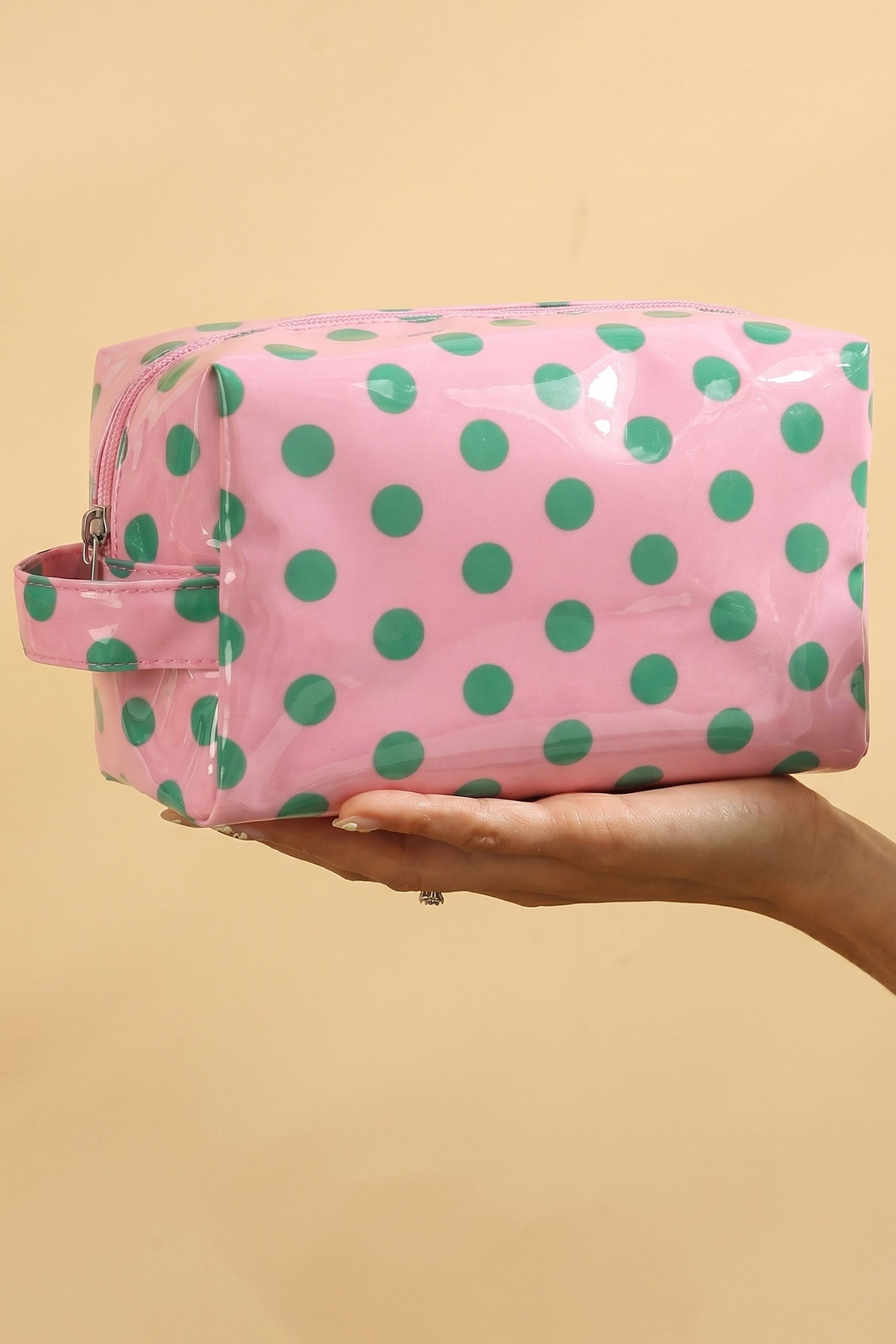 Light Pink Durable PVC Polka Dot Makeup Bag