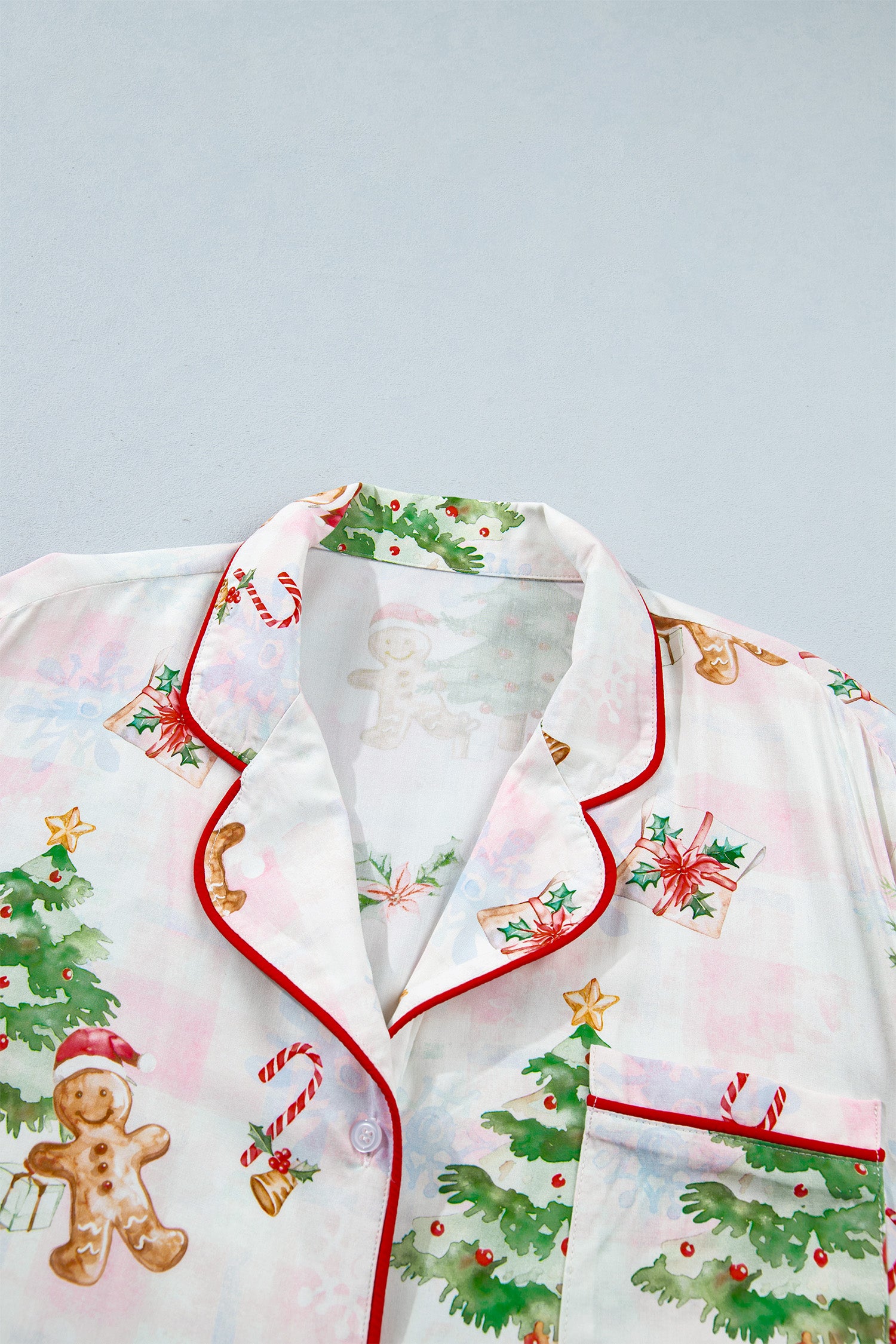 Pink Abstract Christmas Print Long Sleeve Two Piece Shift Lounge Set