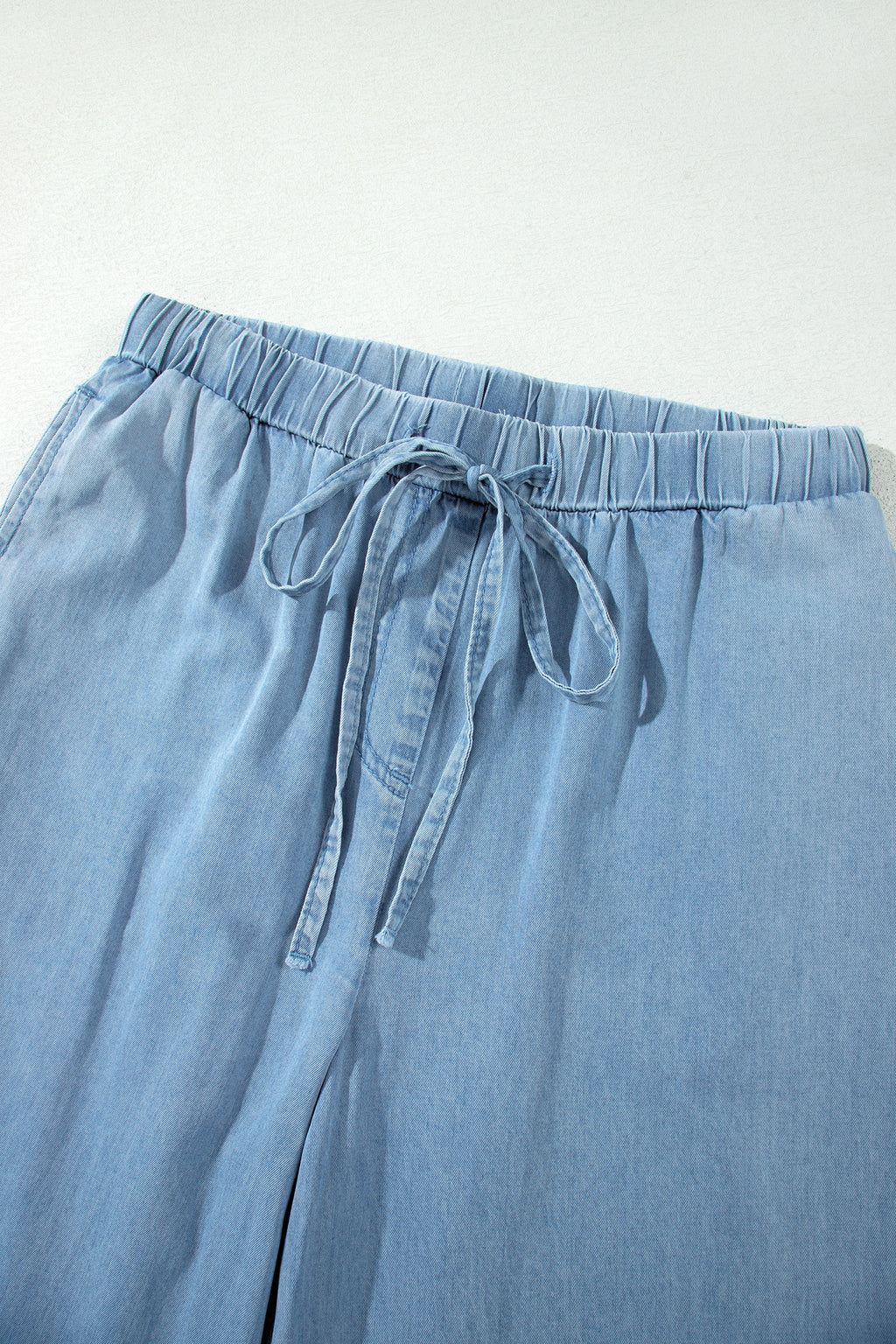 Beau Blue Ruffled Hem Wide Leg Chambray Pants