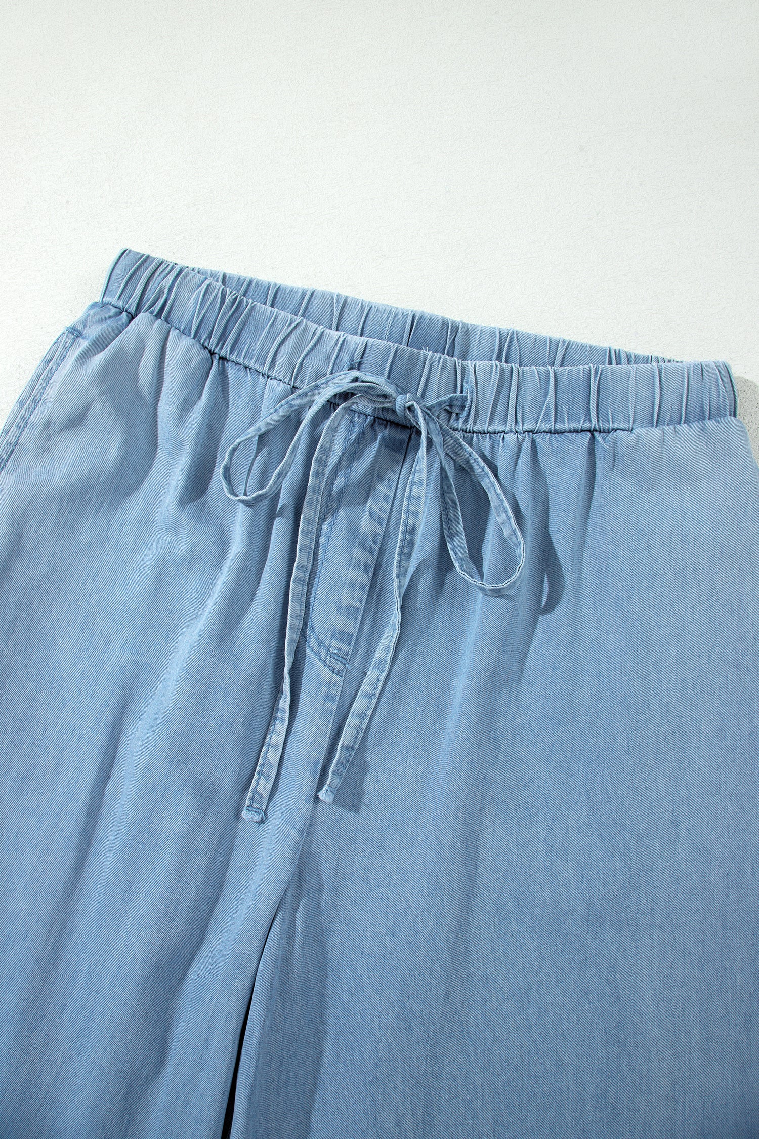 Beau Blue Ruffled Hem Wide Leg Chambray Pants