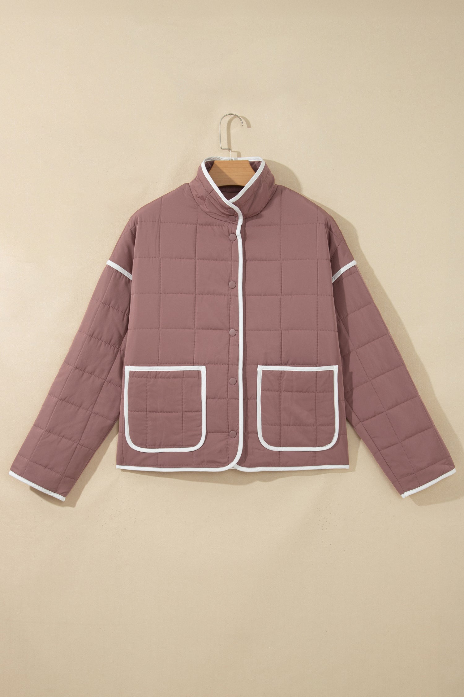 Old Rose Quilted Metal Button Pocket Jacket
