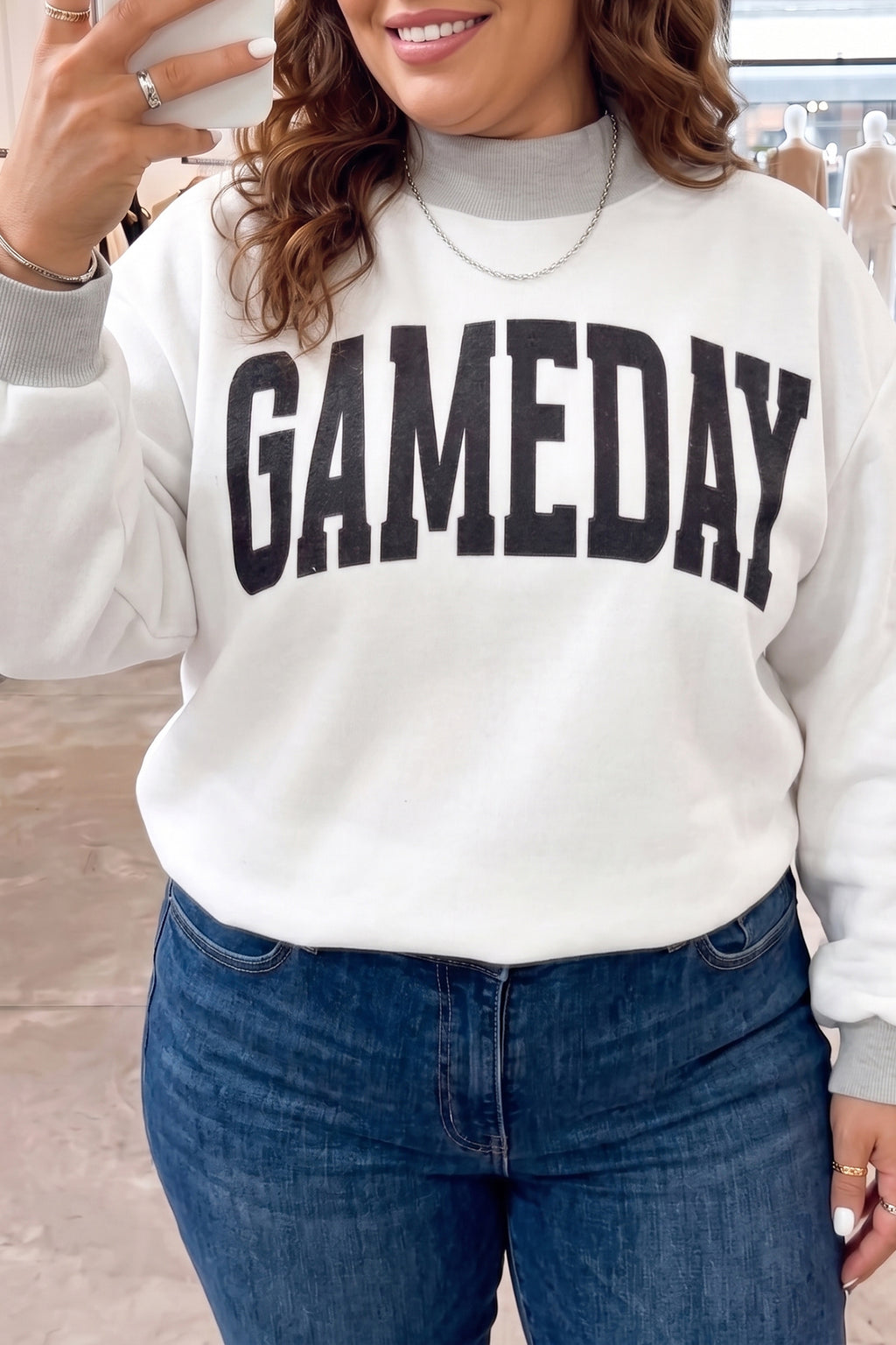 Light Grey GAME DAY/ FOOTBALL Letter Print Reversible Plus Size Sweatshirt