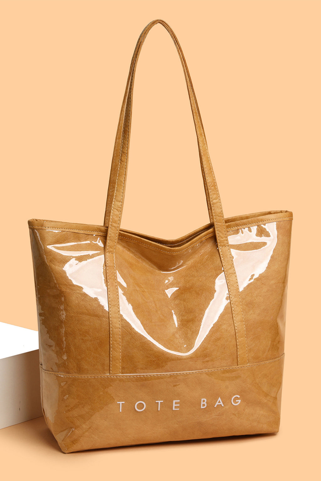 Camel Retro Letter Print Waterproof PVC Tote Bag