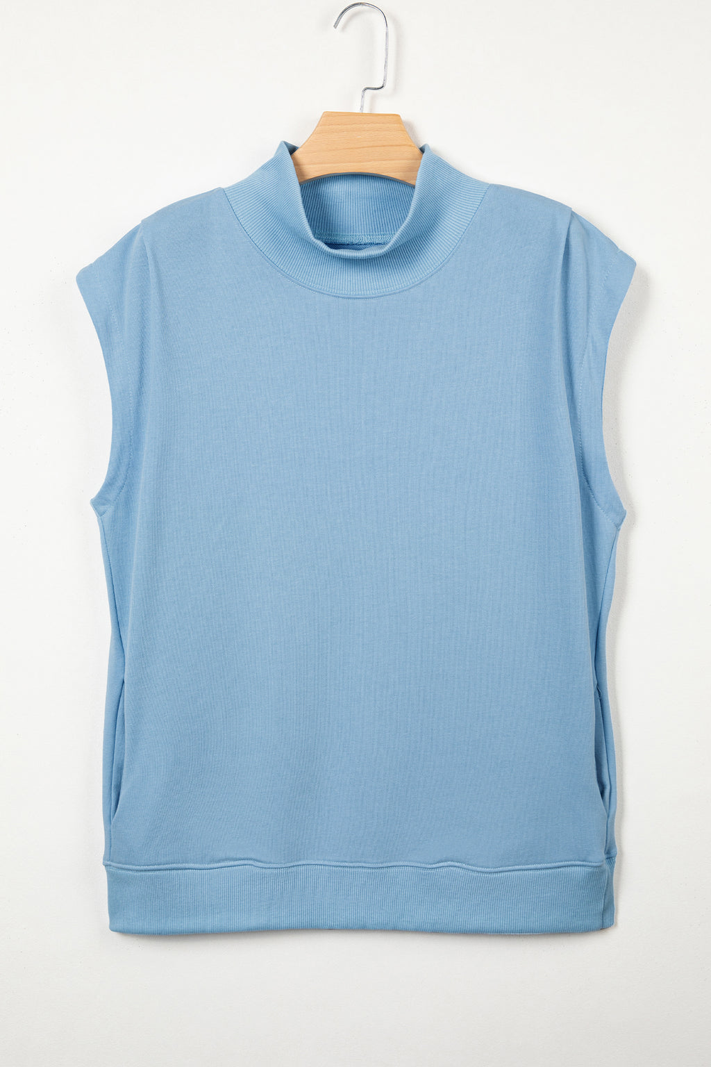 Myosotis Solid Color High Neck Cap Sleeve Loose Top