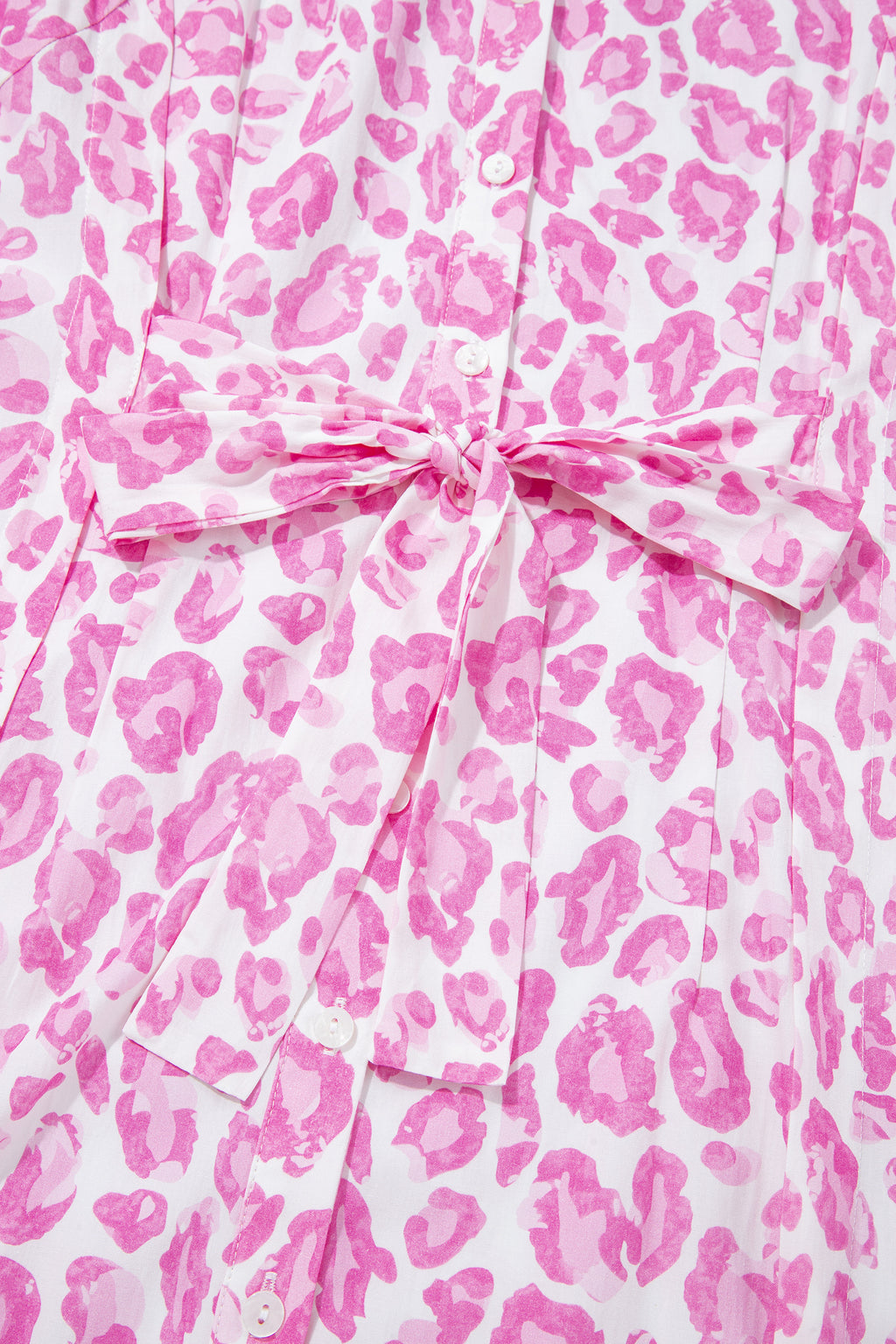 Pink Abstract Leopard Print Tie Waist Puff Sleeve Mini Shirt Dress