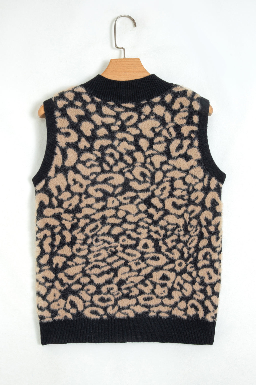 Pink Leopard Print Knit Sleeveless Regular Wash Sweater Vest