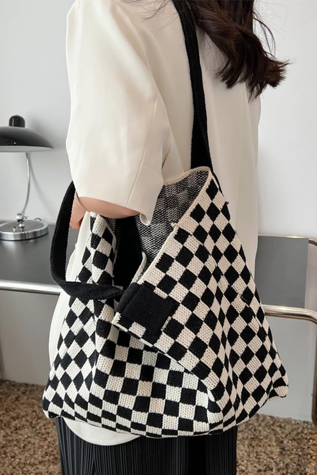 Ginger Checkered Knit Eco-Friendly Tote Bag