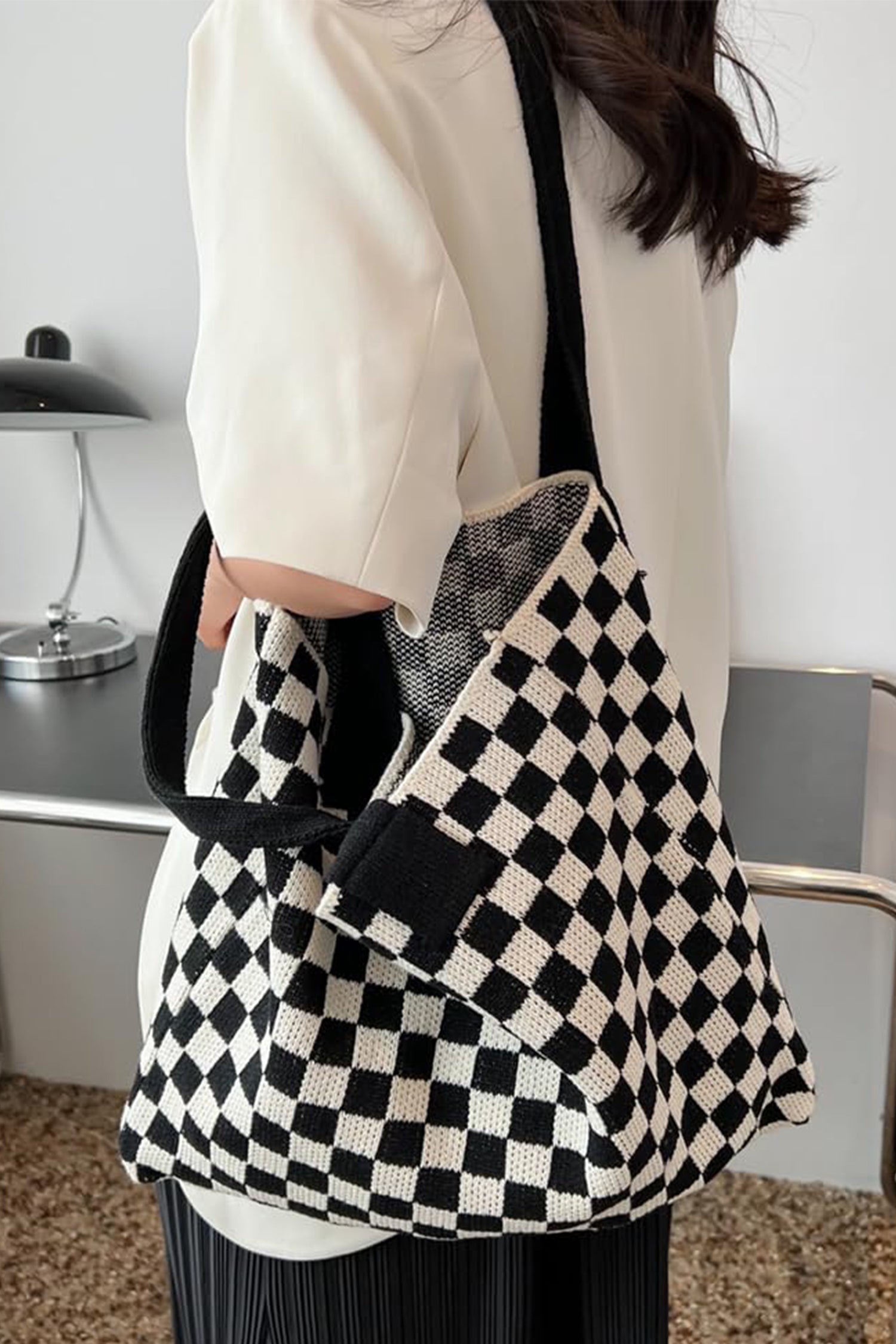 Ginger Checkered Knit Eco-Friendly Tote Bag