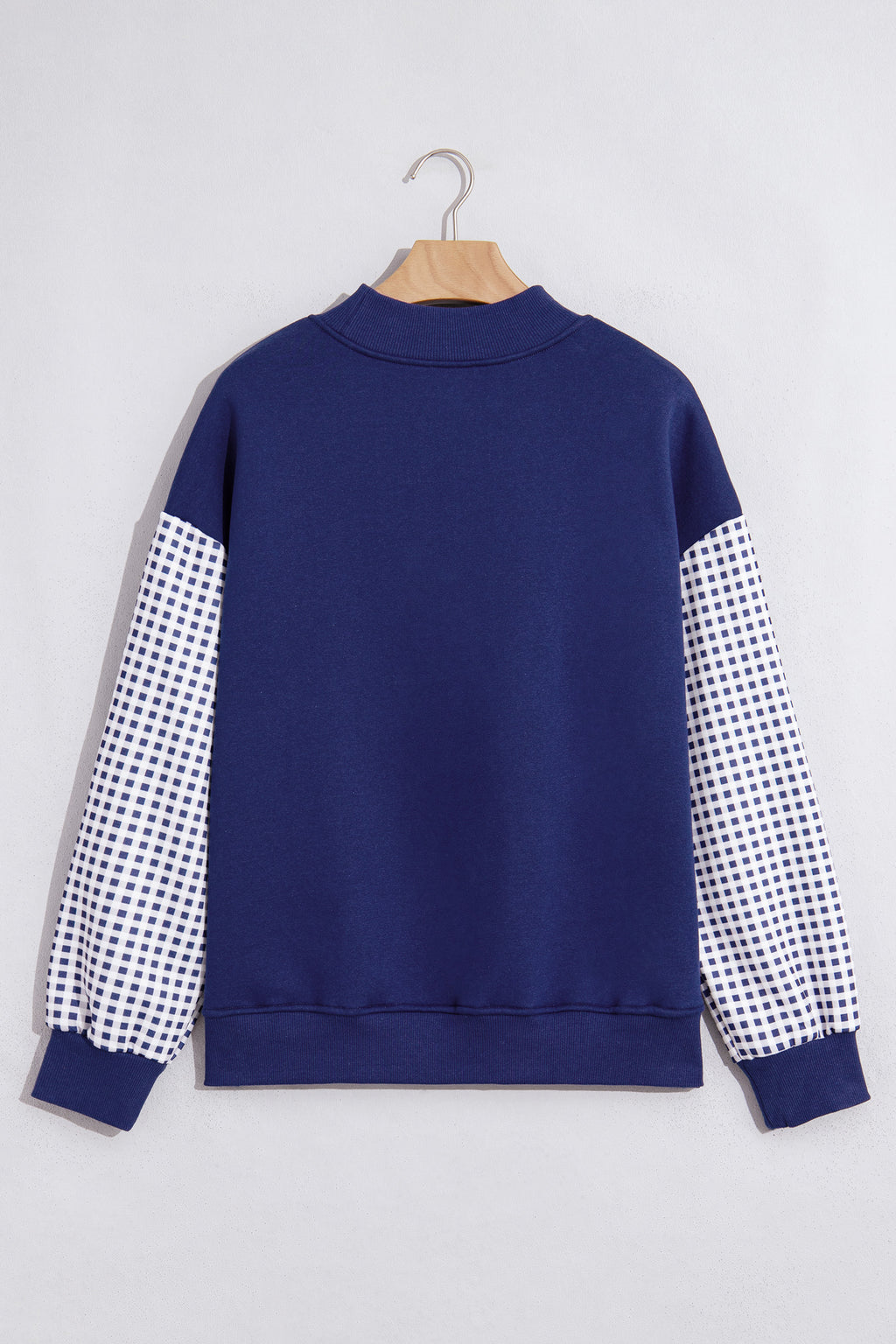 Dirty blue Plaid Sleeve Colorblock Loose Tunic Sweatshirt