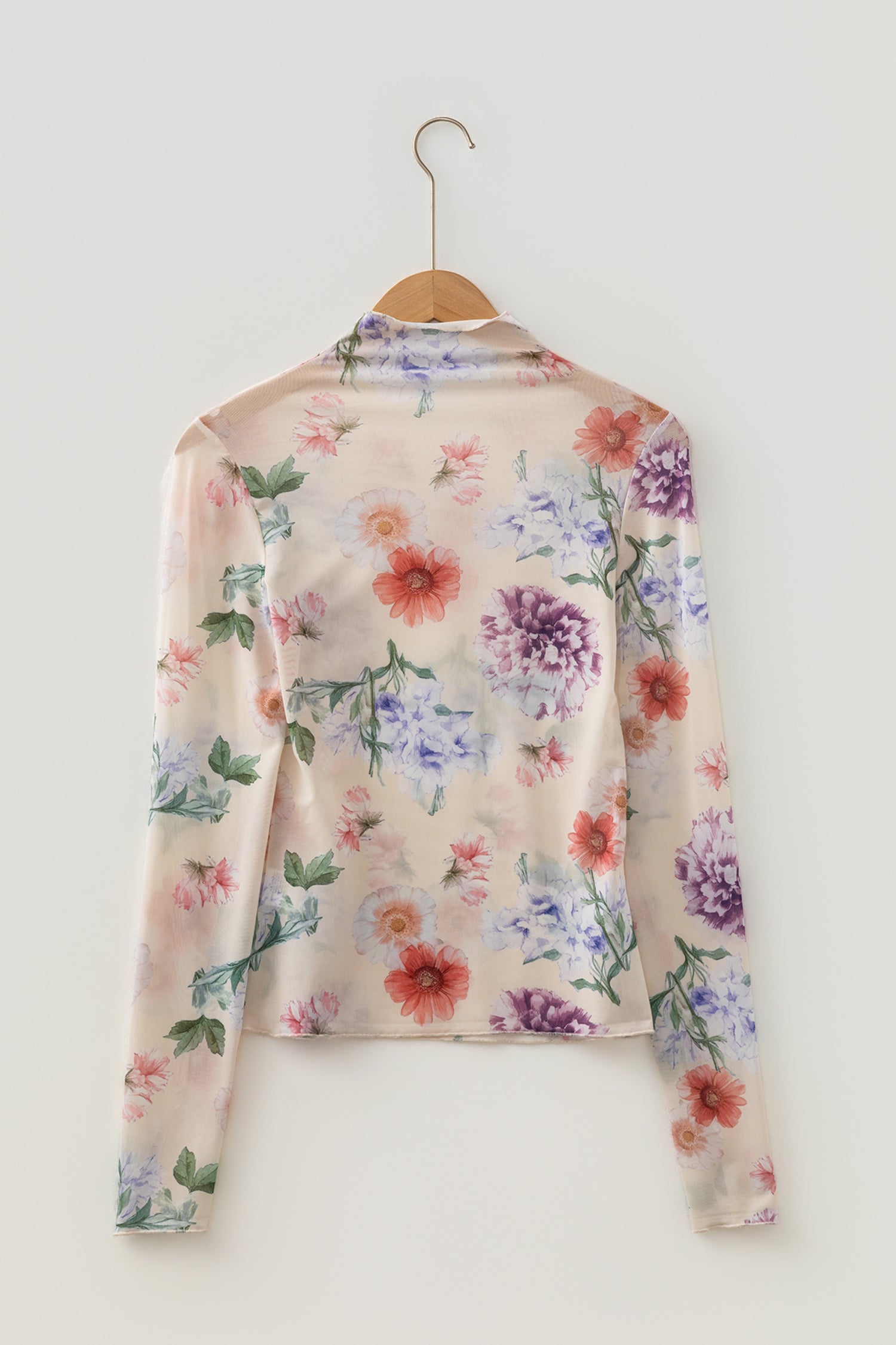 Apricot Floral Print Mock Neck Thumbhole Long Sleeve Top
