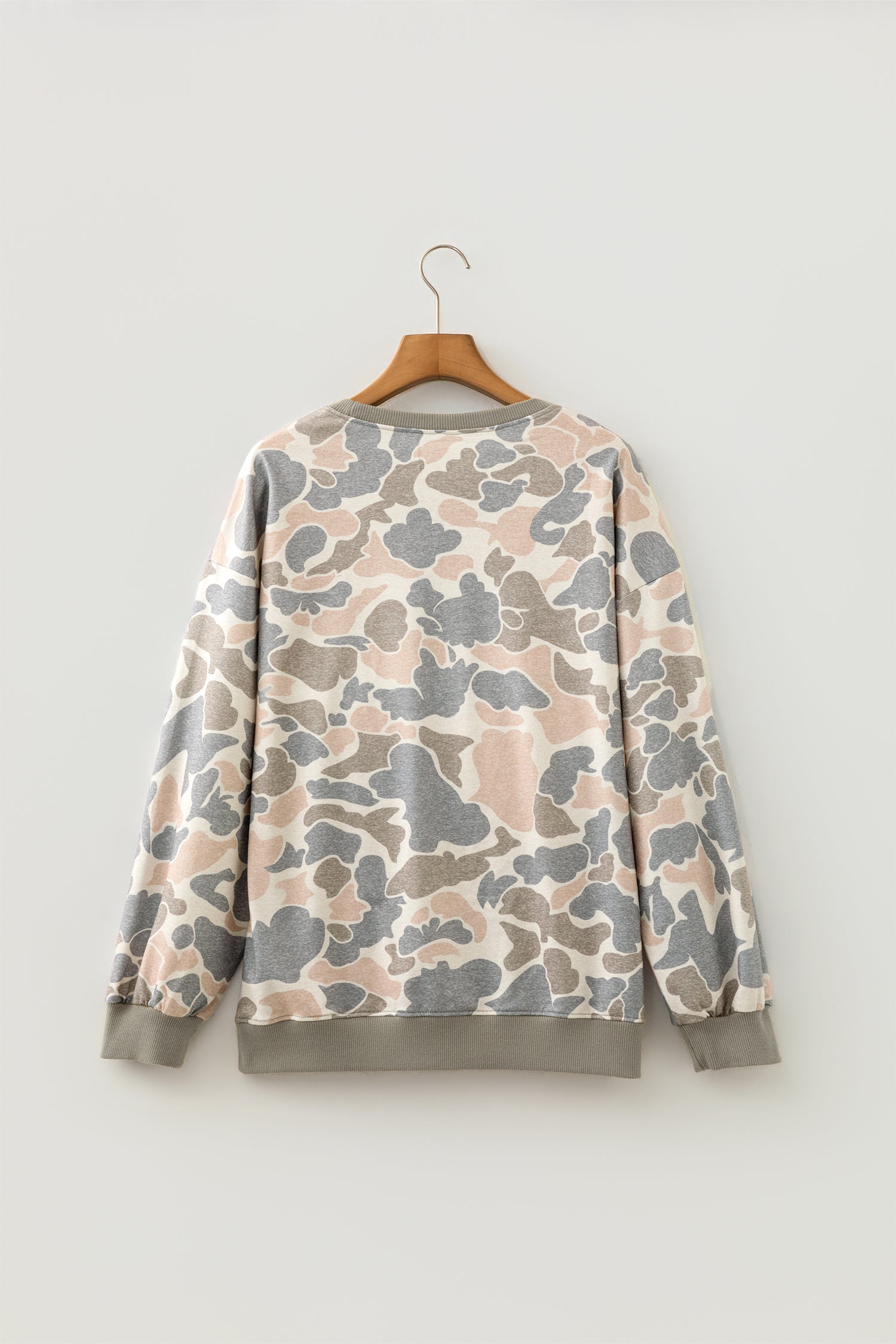 Multicolour Camo Print Ribbed Trim Casual Pullover Sweatshirt