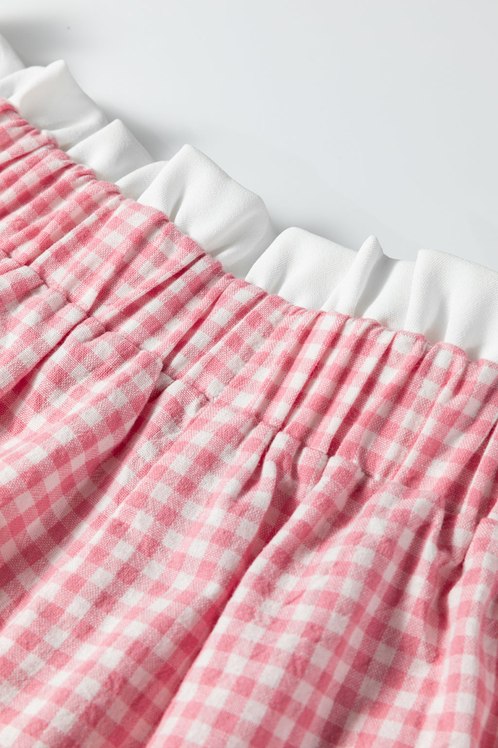 Pink Contrast Trim Plaid Print Plus Size Shorts