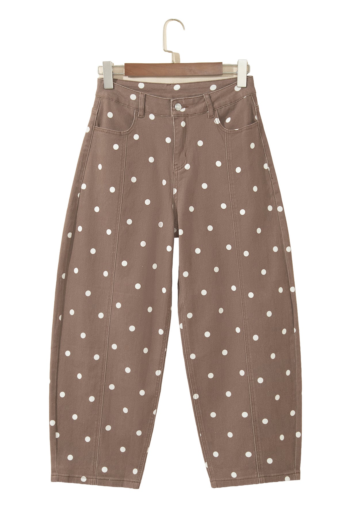 Brown Tailored Seam Polka Dot Print Barrel Casual Jeans