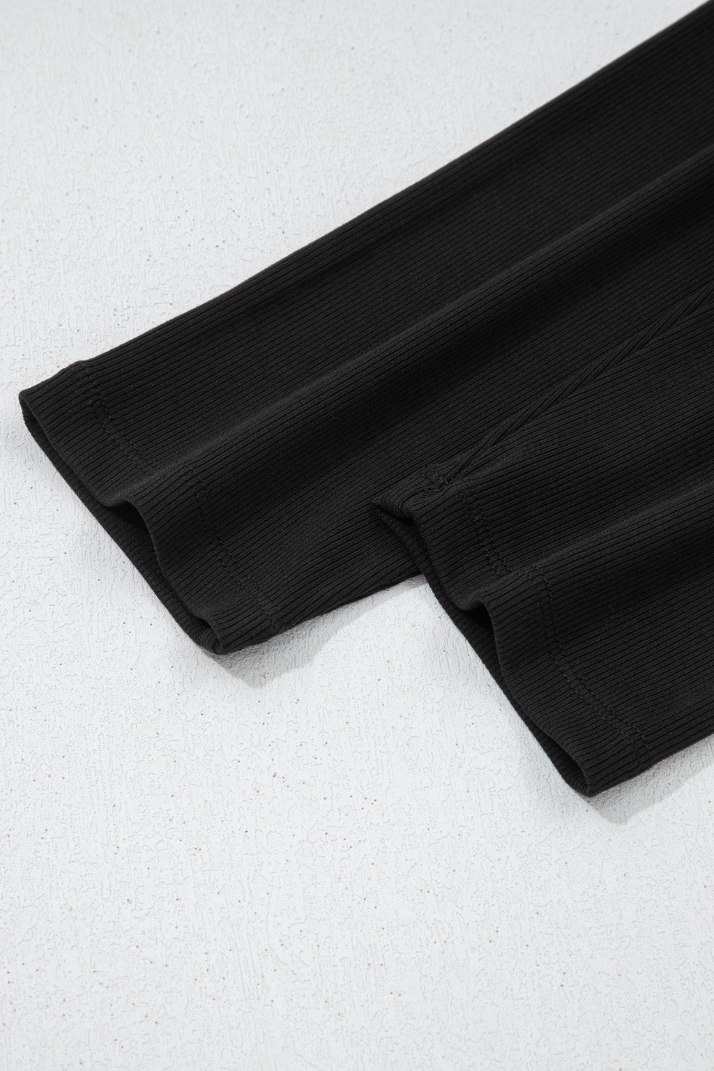 Black Solid Color Oversize Slit Sweatshirt Ribbed Leggings 2pcs Set